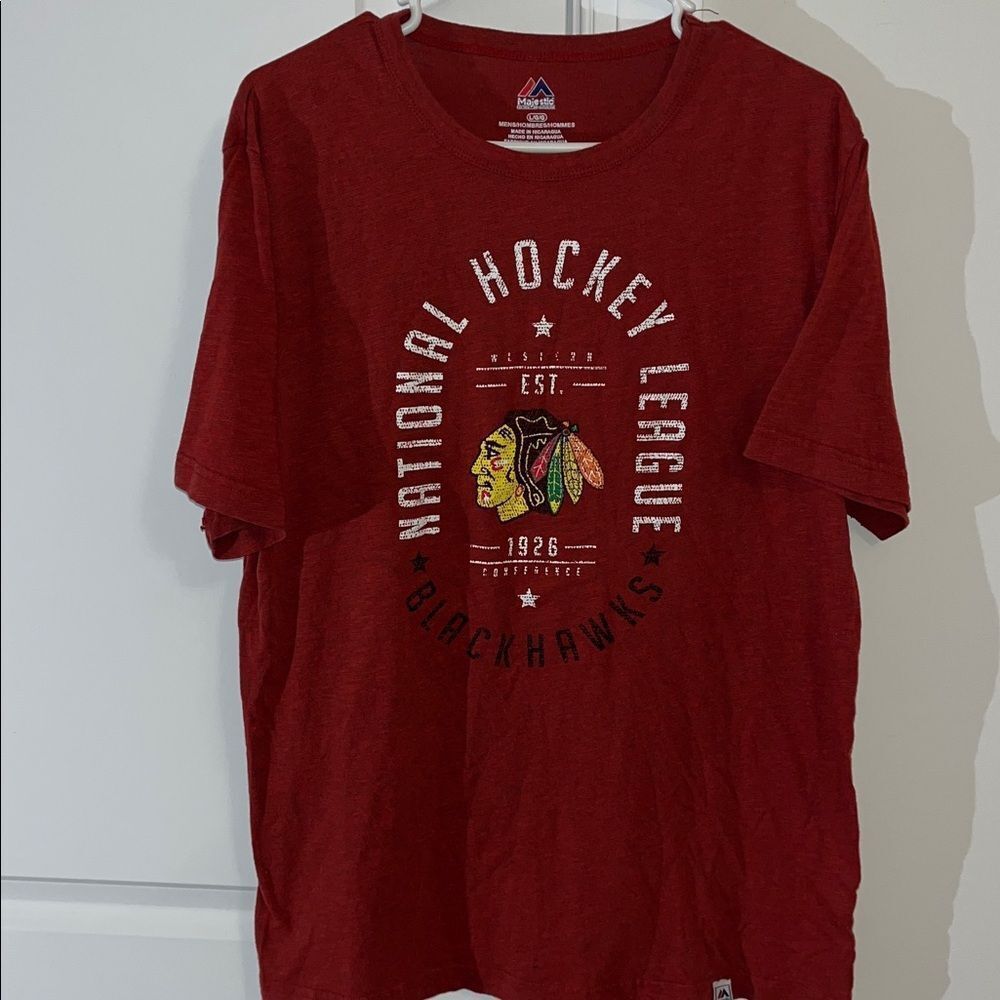Wow Chicago Blackhawks NHL Red Vintage Print T Shirt L Soft Cotton Blend